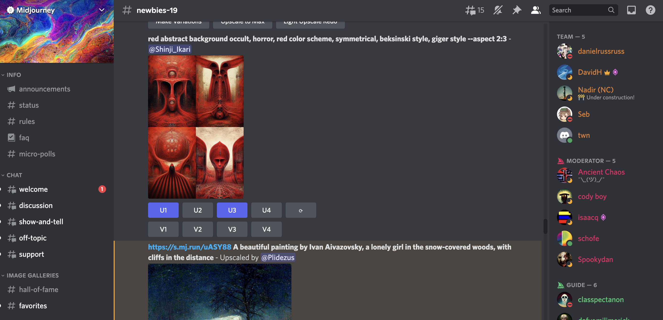 Discord 的频道中，各种人在尝试各种风格