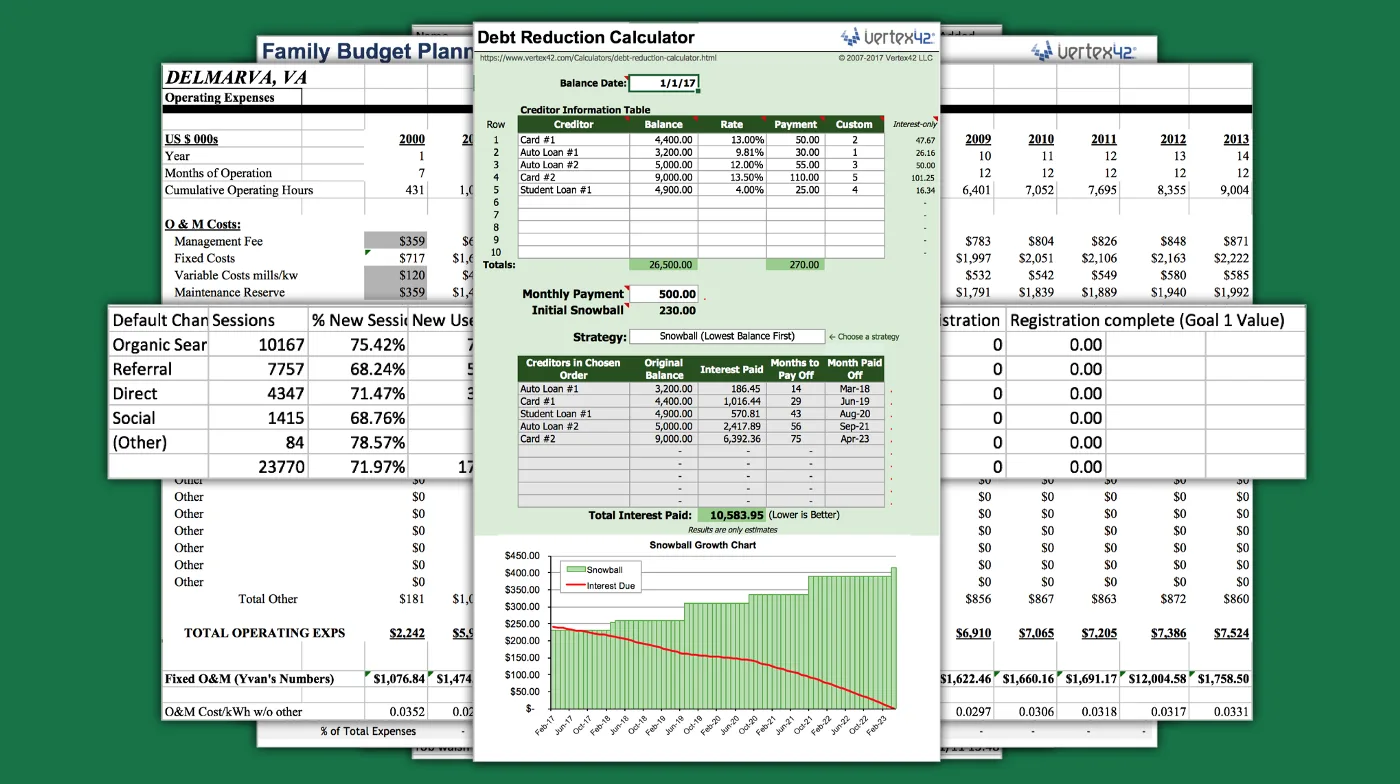 Spreadsheets for all occasions (top example from the Excel template library Vertex42)